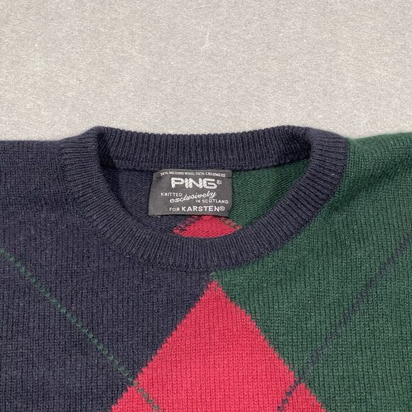 VTG Ping Sweater Mens Large Blue Green Argyle Merino Wool Cashmere Scotland Knit - Picture 2 of 10